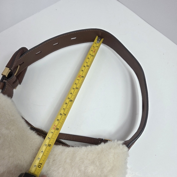 fossil harwell crescent faux shearling shoulder bag boho hobo leather trim nwot - Picture 10 of 12